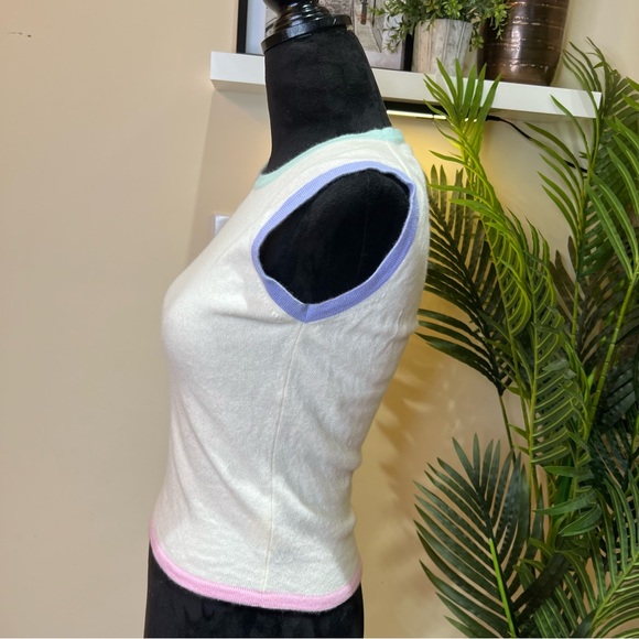 CHANEL Cashmere VTG 98' Cream Sweater Color Trim Sleeveless Sweater Top 40FR - Picture 6 of 9